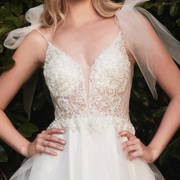 NEW OFF WHITE OFF THE SHOULDER A-LINE SHORT TULLE SEQUINED DRESS WITH ZIP CD0174 - Picture 3 of 7